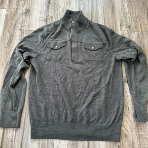 Banana Republic 1/4 Zip Knit Sweater Italian Yarn Pocket Detail In Gray Size  LT